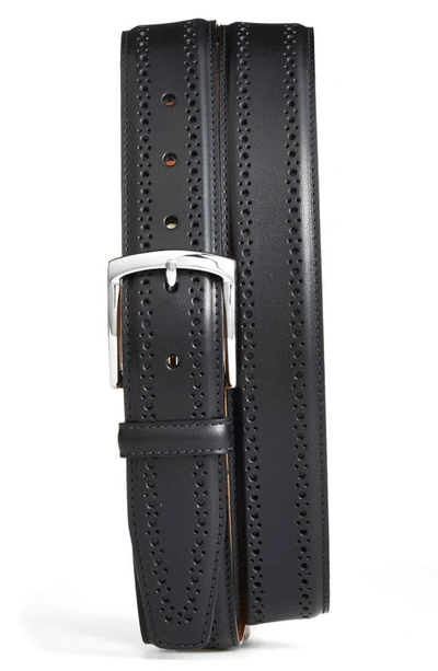 Shop Allen Edmonds Manistee Brogued Leather Belt In Black