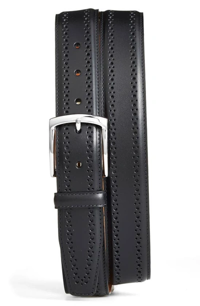 Allen Edmonds Manistee Brogued Leather Belt In Black
