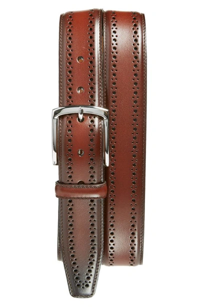 Shop Allen Edmonds Manistee Brogued Leather Belt In Dark Chili