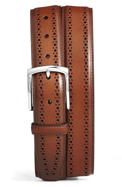 Shop Allen Edmonds Manistee Brogued Leather Belt In Walnut