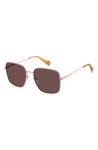 Shop Polaroid 56mm Polarized Square Sunglasses In Matte Pink/ Violet Polar