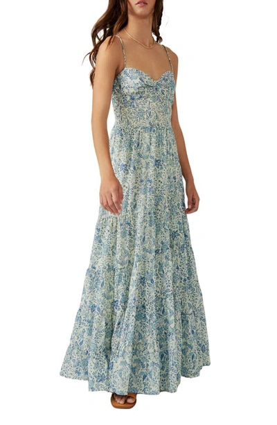 Shop Free People Sundrenched Floral Smocked Bodice Maxi Sundress In Blue Combo