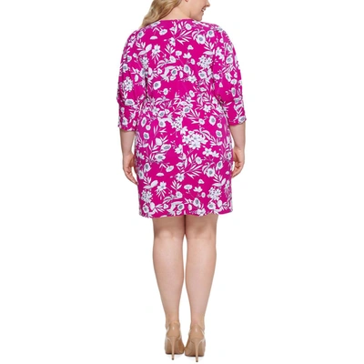 Shop Jessica Howard Plus Womens Floral Print Mini Shift Dress In Pink