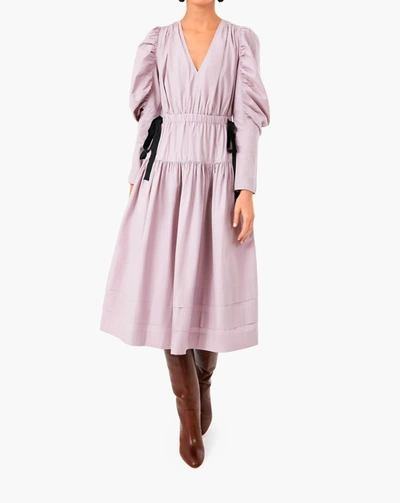 Shop Ulla Johnson Althea Long Puff Sleeves V-neckline Midi Dress In Tanzanite In Purple
