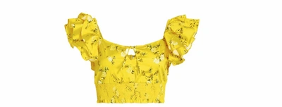 Shop Alice And Olivia Shanae Ruffle Sleeve Tie Front Cropped Top Escape Ditsy In Sunbeam In Yellow