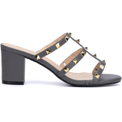 Shop Olivia Miller Asia Womens Faux Leather Studded Block Heels In Grey