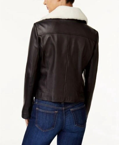 Shop Michael Kors Shearling Collar Leather Jacket In Black