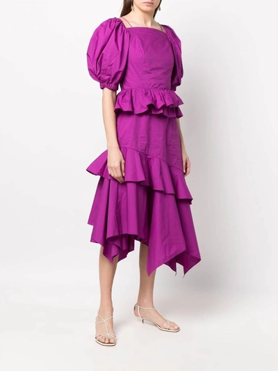 Shop Ulla Johnson Marie Open-back Asymmetric Ruffled Tiered Cotton Midi Dress In Orchid In Pink