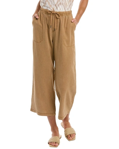 Shop Splendid Crop Wide Leg Linen-blend Pant In Brown