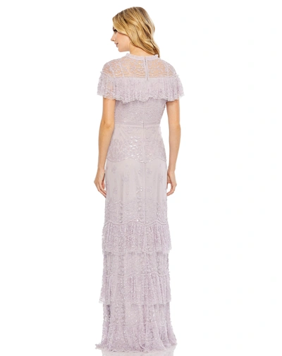 Shop Mac Duggal Embellished Cap Sleeve Ruffle Tiered Gown In Lilac