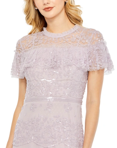 Shop Mac Duggal Embellished Cap Sleeve Ruffle Tiered Gown In Lilac