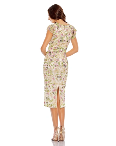 Shop Mac Duggal Floral Embellished Flutter Cap Sleeve Dress In Cream Multi