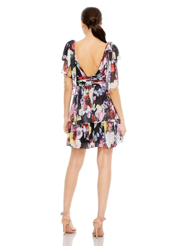 Shop Mac Duggal Floral Print Ruffled Sleeveless Soft Tie Dress In Multi