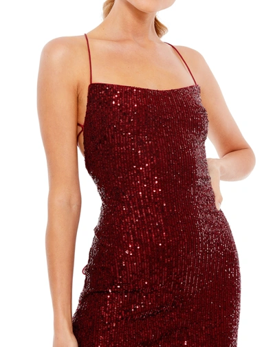 Mac Duggal Open Back Lace Up Sequin Mini Dress In Burgundy