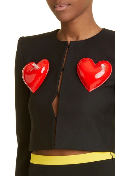 Shop Moschino Inflatable Heart Crop Gabardine Jacket In Black