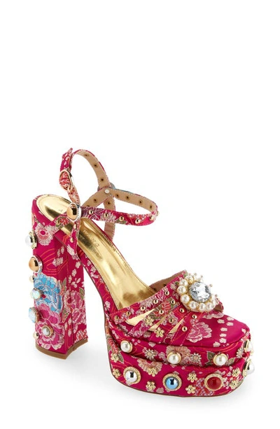 Shop Azalea Wang Annie Embroidered Platform Sandal In Pink