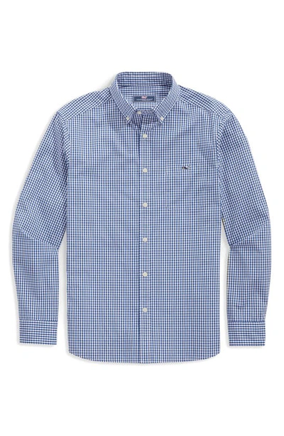Shop Vineyard Vines Gingham Stretch Poplin Button-down Shirt In Blue Maritime