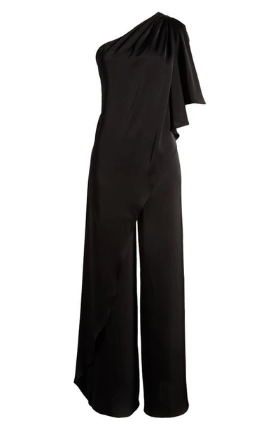 Shop River Island One-shoulder Jumpsuit In Black