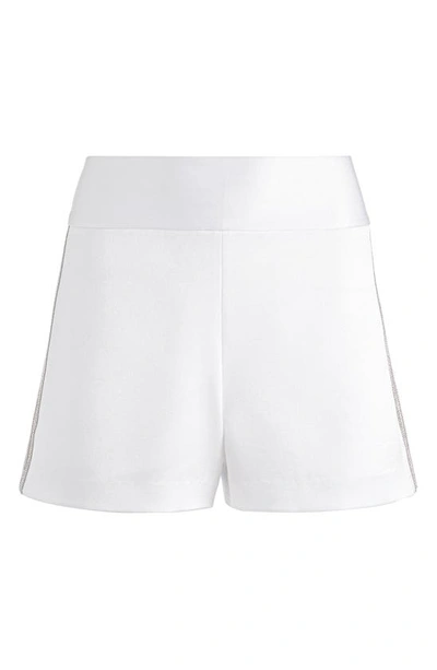 Shop Alice And Olivia Donald Crystal Embellished Satin Shorts In White