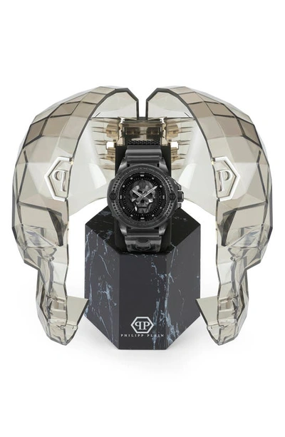 Shop Philipp Plein The Skull Plastic Strap Watch, 44mm In Transparent Grey