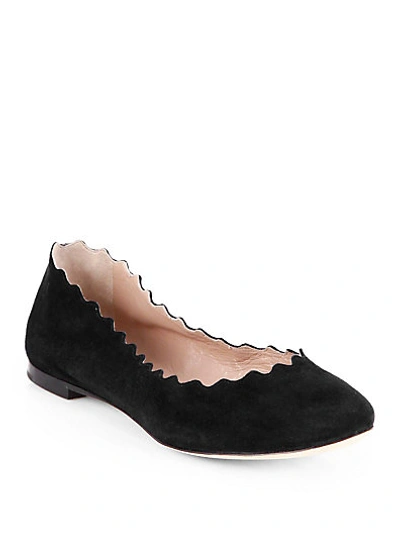 Chloé Scalloped Suede Ballet Flats In Black