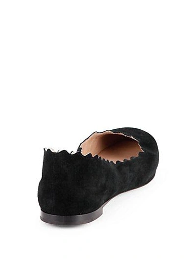 Shop Chloé Scalloped Suede Ballet Flats In Black