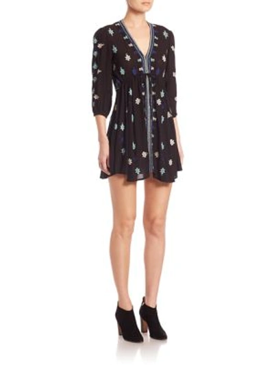 Free People Rayon Gauze Star Gazer Embroidered Dress In Black Combo |  ModeSens