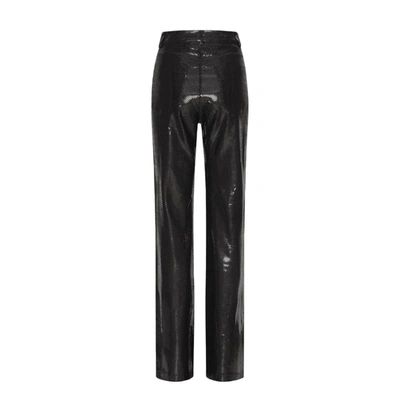 Shop Rotate Birger Christensen Rotate Foil Jersey Straight Pants In Nero