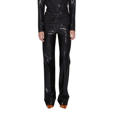 Shop Rotate Birger Christensen Rotate Foil Jersey Straight Pants In Nero