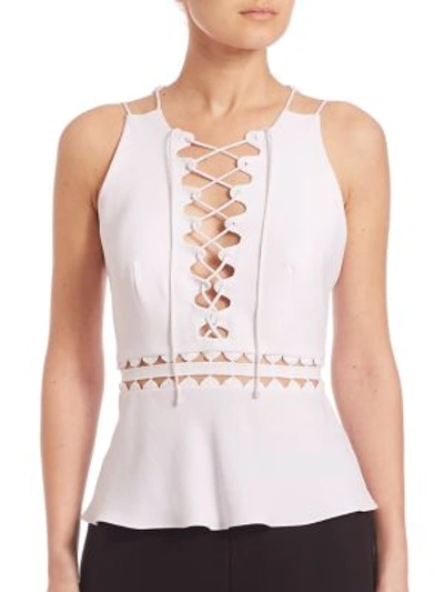 Shop Jonathan Simkhai Lace Up Crepe Peplum Top In White