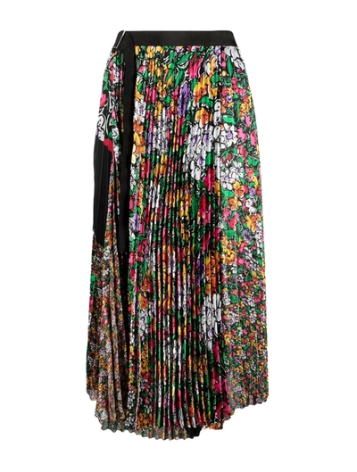 Shop Sacai Floral Pleated Skirt In Multicolour