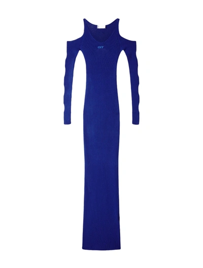 Shop Off-white Ribbed Dress With Cut-out Detail In Blue