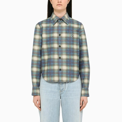 Shop Bottega Veneta | Tartan-patterned Leather Shirt-jacket In Blue