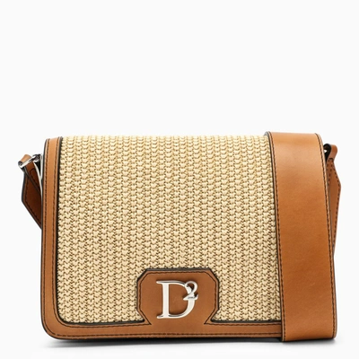 Shop Dsquared2 | Medium Crossbody Bag In Brown Leather And Raffia