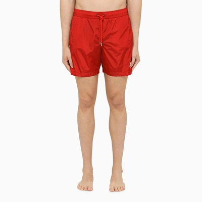 Shop Moncler Red Nylon Beach Boxer Shorts