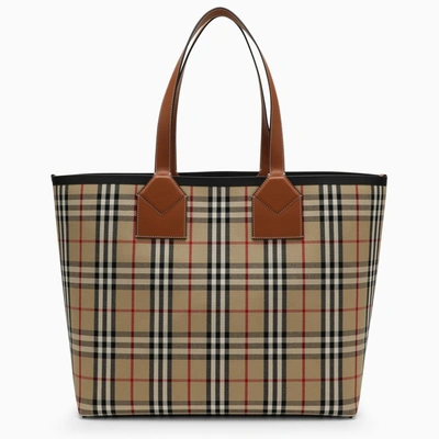 Burberry Large London Tote In Check Cotton In Multicolor