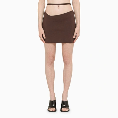 Shop Andreädamo Asymmetrical Low-waisted Miniskirt In Brown
