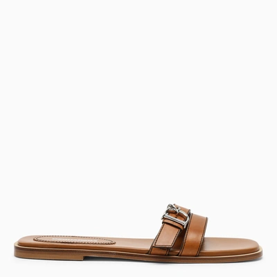 Shop Dsquared2 Brown Leather Flat Sandals With D2-buckle