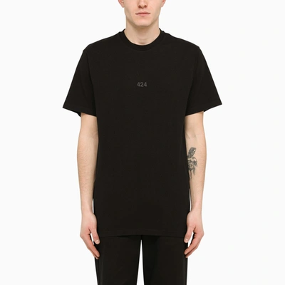 Shop 424 Black T-shirt With Logo Embroidery