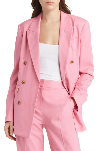 Shop Argent Double Breasted Stretch Wool Blazer In Bubblegum