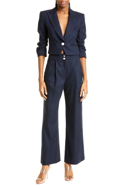 Shop Veronica Beard Delpha Puff Shoulder Crop Blazer In Navy