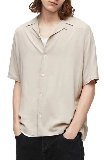 Shop Allsaints Venice Relaxed Fit Short Sleeve Button-up Camp Shirt In Clifftop Taupe
