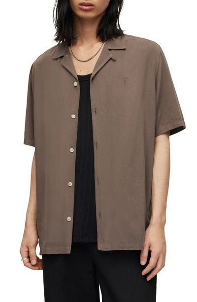 Shop Allsaints Venice Relaxed Fit Short Sleeve Button-up Camp Shirt In Wood Brown