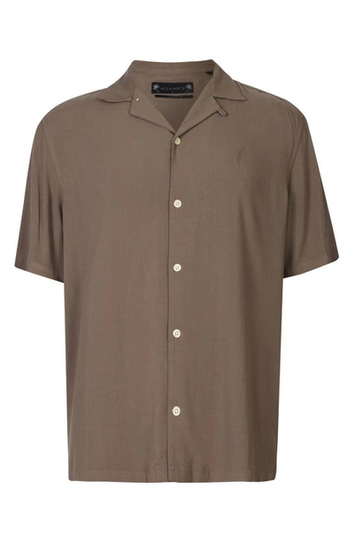 Shop Allsaints Venice Relaxed Fit Short Sleeve Button-up Camp Shirt In Wood Brown