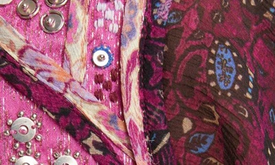 Shop Isabel Marant Orna Cutout Patchwork Silk Chiffon Top In Fuchsia