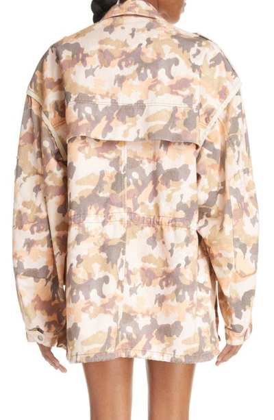Shop Isabel Marant Elize Camo Print Cotton Twill Utility Jacket In Camel