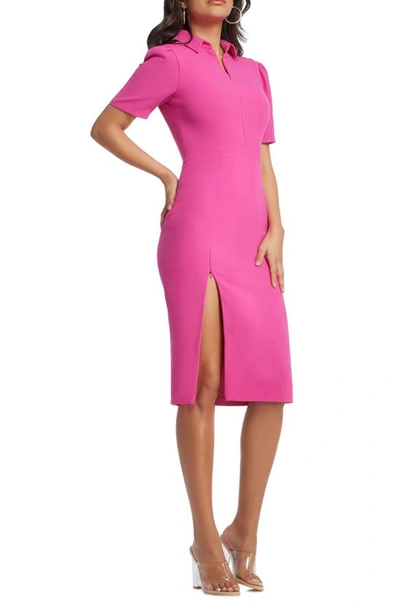Dress The Population Gloria Front Zip Sheath Dress In Bright Fuchsia
