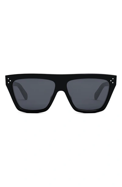 Shop Celine Bold 3 Dots 58mm Flat Top Sunglasses In Shiny Black / Smoke Polarized