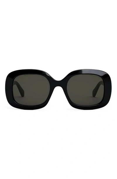 Shop Celine Triomphe 52mm Square Sunglasses In Shiny Black / Smoke
