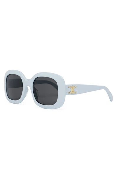 Shop Celine Triomphe 52mm Square Sunglasses In Shiny Light Blue / Smoke